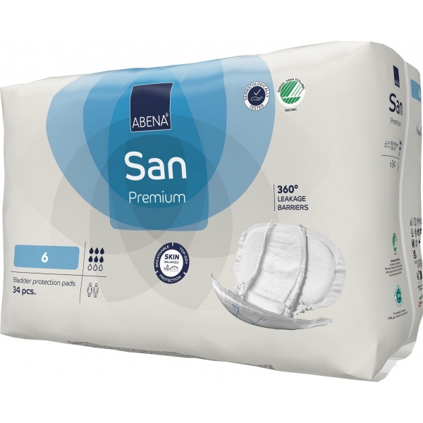 Abena San - 6 - Premium, Absorbante anatomice incontinenta - 1600 ml - 34 buc