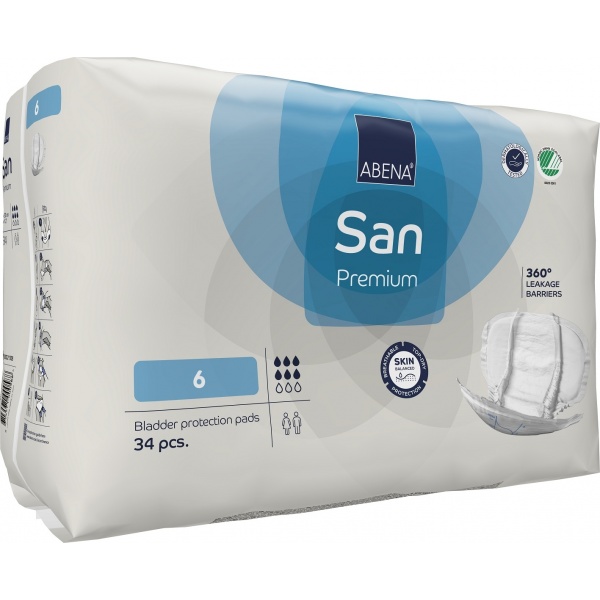 Abena San - 6 - Premium, Absorbante anatomice incontinenta - 1600 ml - 34 buc