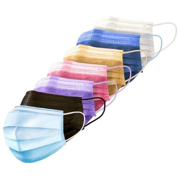 Masti medicale 3 straturi cu elastic IIR - COLORATE - 50 buc
