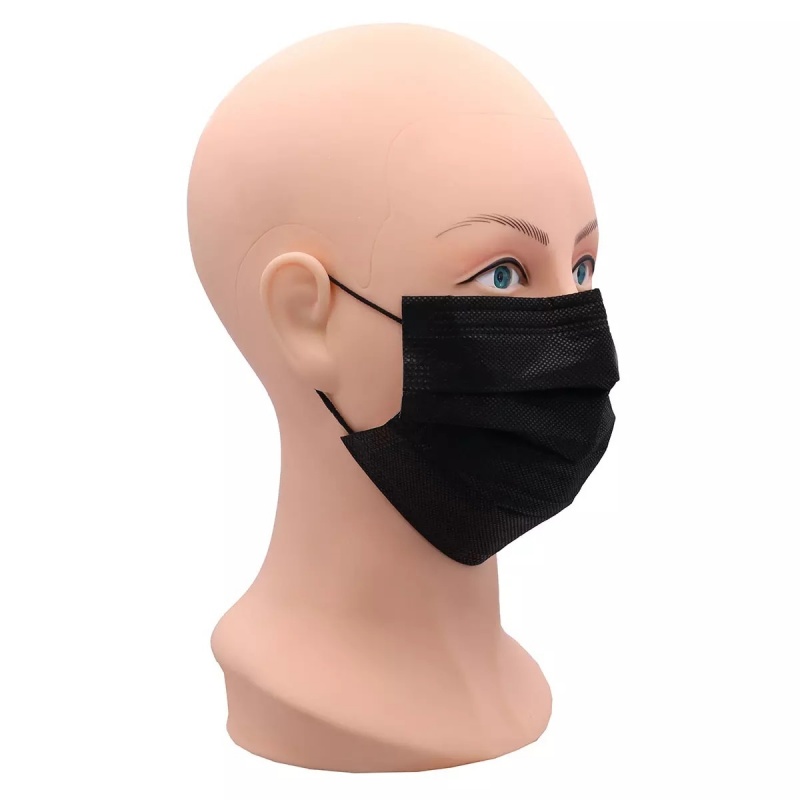 Masti medicale 3 straturi cu elastic IIR - Negru - 50 buc