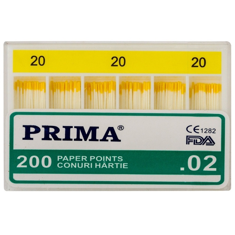 Conuri endodontice de hartie - nr. 20 - Galben - 200 buc