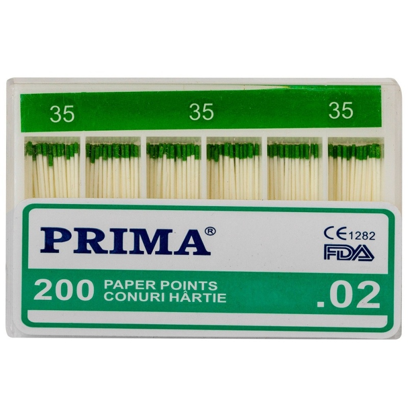Conuri endodontice de hartie - nr. 35 - Verde - 200 buc