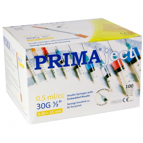 Seringi insulina 0.5 ml cu ac incastrat 30G - Prima - 100 buc