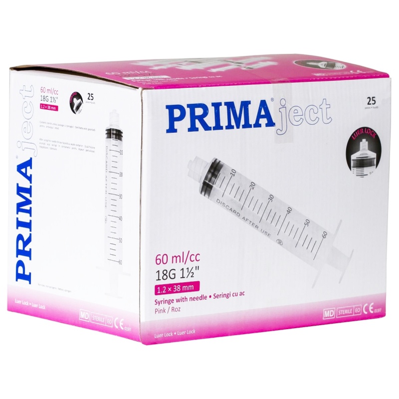 Seringi 50/60 ml cu filet si ac 18G - PRIMA - 25 buc