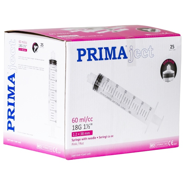 Seringi 50/60 ml cu filet si ac 18G - PRIMA - 25 buc