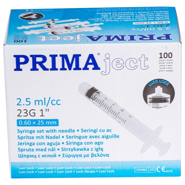 Seringi 2.5 ml cu filet si ac 23G - PRIMA - 100 buc